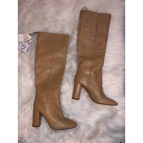 Zara tan knee high boots Clearance